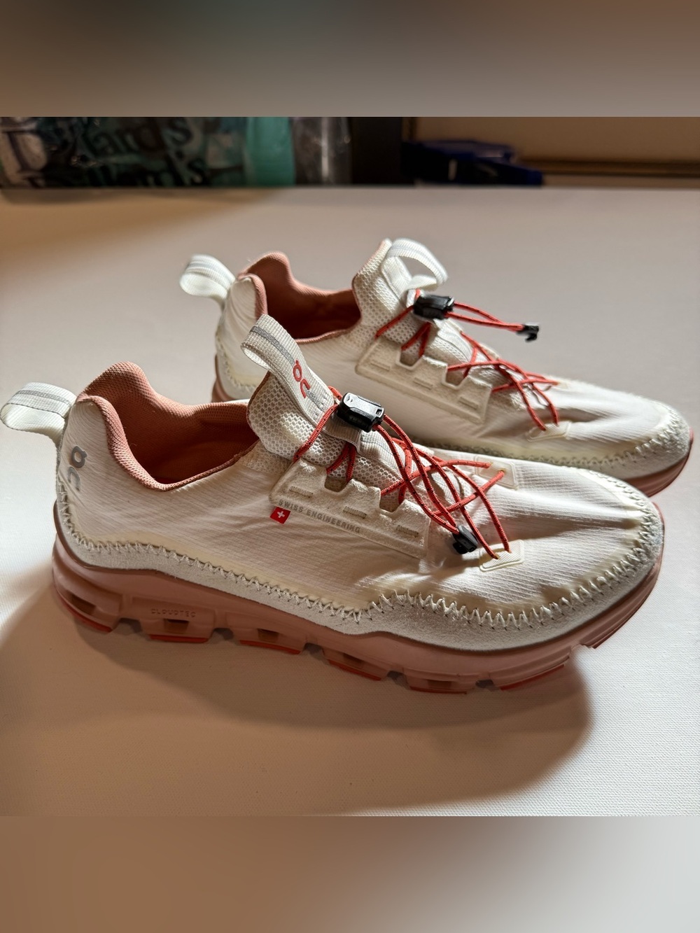 On Running Women's White and Coral Cloudace Athletic Shoes